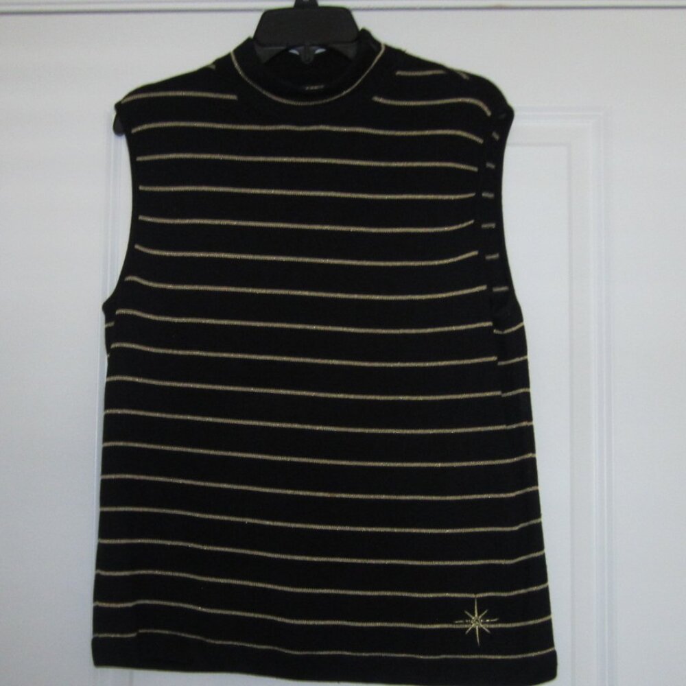 ST. JOHN Sport Knit Black/Gold Metallic Size Large Sleeveless top by Marie Gray